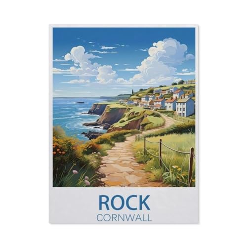 Rock Cornwall Vintage-Reiseposter，Puzzle 1000 Teile Holz Puzzle Geeignet Für Erwachsene Kinder Familien Stressabbau Puzzlespiele（75x50cm）-AT51 von YYHMKBYY