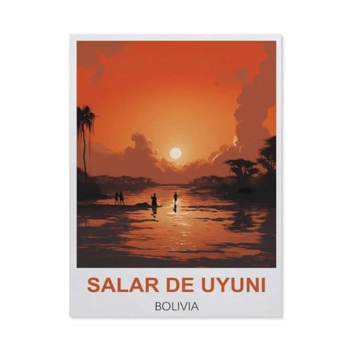 Salar De Uyuni Bolivien Vintage-Reiseposter，Puzzle 1000 Teile Holz Puzzle Geeignet Für Erwachsene Kinder Familien Stressabbau Puzzlespiele（75x50cm）-BH44 von YYHMKBYY