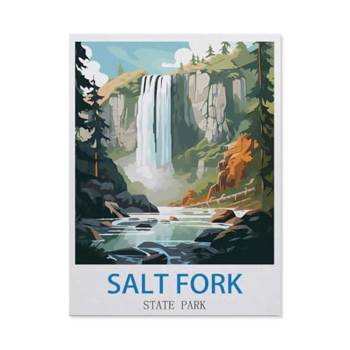 Salt Fork State Park – Vintage Reiseplakate，Holz Puzzle 1000 Teile Spielzeug Für Erwachsene Dekompressionsspiel（75x50cm）-CU30 von YYHMKBYY