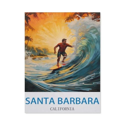 Santa Barbara, Kalifornien – Vintage Reiseplakat (Surfen)，Puzzle 1000 Teile Papier Puzzle Erwachsene Kinder Lernspielzeug Familie Dekompressionsspiel（38x26cm）-CV77 von YYHMKBYY
