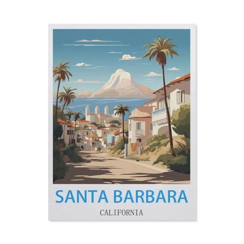 Santa Barbara Kalifornien Vintage Reiseplakate，Puzzle 1000 Teile Holz Puzzle Erwachsene Kinder Lernspielzeug Familie Dekompressionsspiel（75x50cm）-CD43 von YYHMKBYY