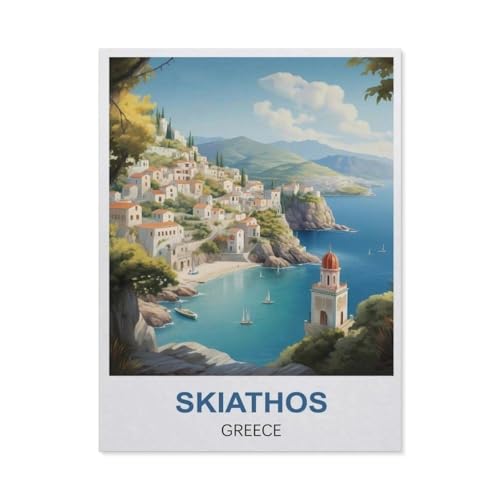 Skiathos, Griechenland – Vintage Reiseplakate，Puzzle 1000 Teile Holz Puzzle Erwachsene Kinder Lernspielzeug Familie Dekompressionsspiel（75x50cm）-CQ63 von YYHMKBYY