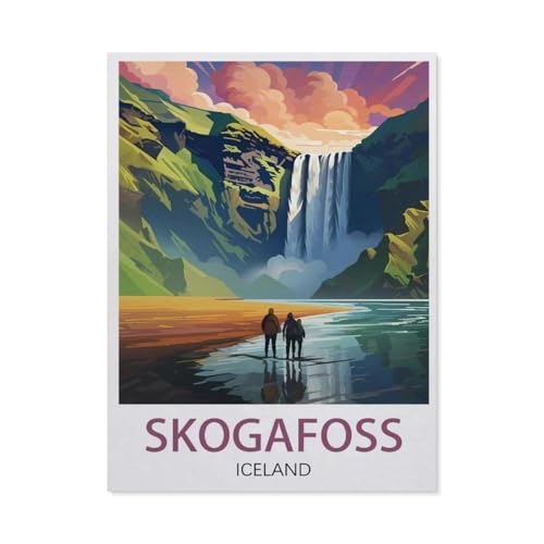 Skogafoss Island，Puzzle 1000 Teile Holz Puzzle Erwachsene Kinder Lernspielzeug Familie Dekompressionsspiel（75x50cm）-BQ96 von YYHMKBYY