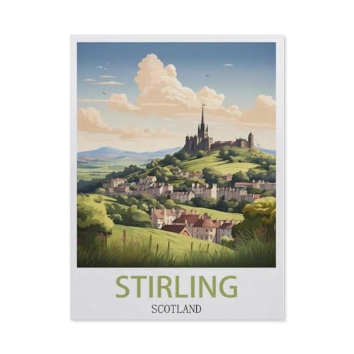 Stirling Schottland Vintage Reiseplakate，1000 Stück Erwachsene Holz Landschaft Puzzles Für Kinder Lernspielzeug Geschenke（75x50cm）-CE25 von YYHMKBYY