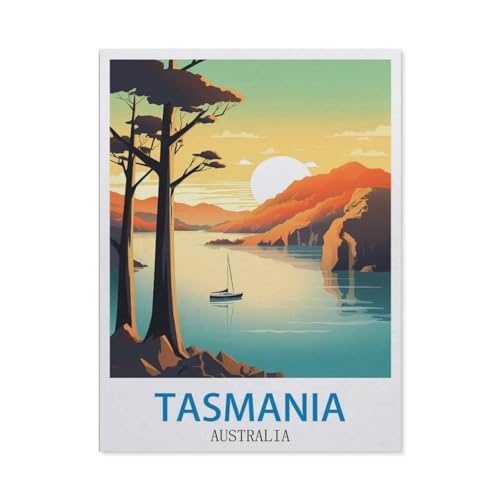 Tasmanien, Australien – Vintage Reiseplakate，Holz Puzzle 1000 Teile Spielzeug Für Erwachsene Dekompressionsspiel（75x50cm）-DE58 von YYHMKBYY