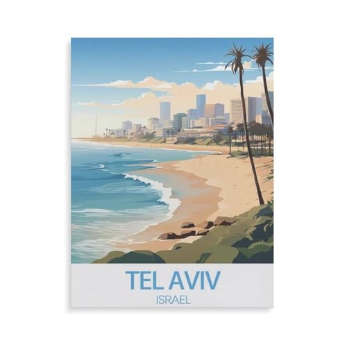 Tel Aviv, Israel, Vintage-Reiseposter，1000 Stück Erwachsene Holz Landschaft Puzzles Für Kinder Lernspielzeug Geschenke（75x50cm）-AF60 von YYHMKBYY