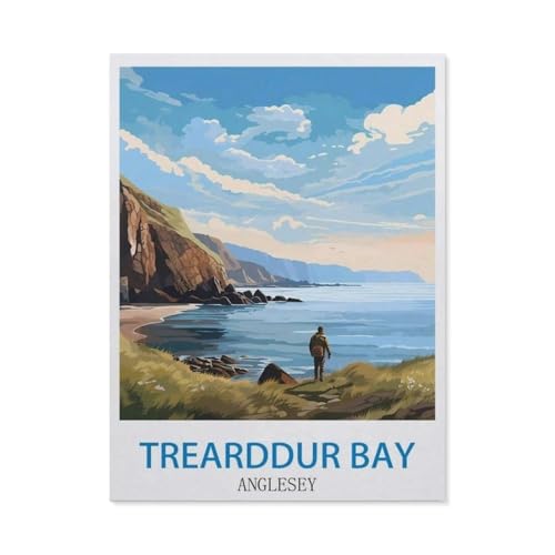 Trearddur Bay, Anglesey – Vintage Reiseplakat，Puzzle 1000 Teile Holz Puzzle Erwachsene Kinder Lernspielzeug Familie Dekompressionsspiel（75x50cm）-DA15 von YYHMKBYY