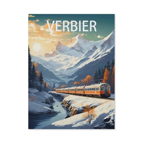 Verbier Schweiz Ski Vintage Reiseposter Berg，1000 Teile Puzzle Erwachsene Dekompressionsspielzeug Erwachsene Ideales Pädagogisches Puzzle Erwachsene Spiele Geschenk（75x50cm）-AG30 von YYHMKBYY