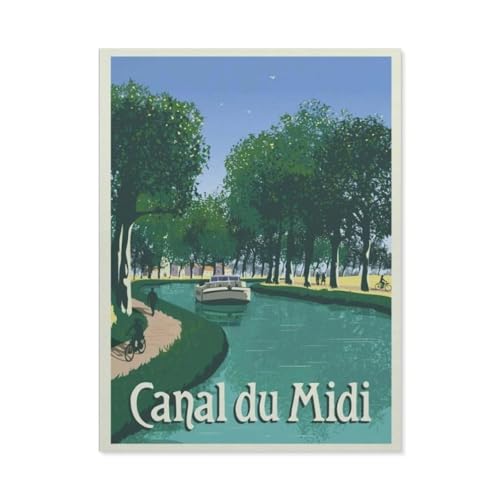 Vintage Frankreich Reiseposter Canal Du Midi Boot，Klassisches Puzzle 3D Puzzle DIY Kit Papier Spielzeug Einzigartiges Geschenk（38x26cm）-BM31 von YYHMKBYY