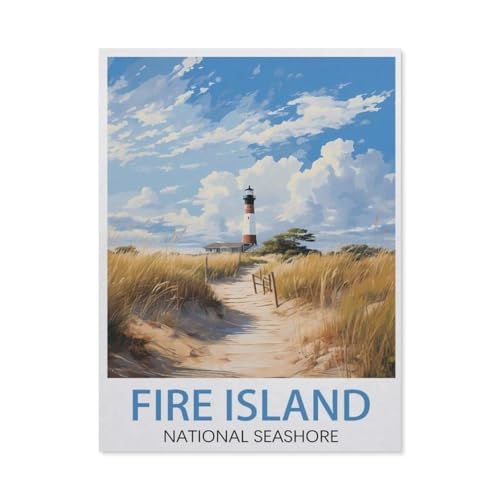 Vintage-Reiseposter Fire Island National Park，3D Puzzle 1000 Stück, Holz Montiert DIY Puzzle Montage Spielzeug Für Kinder, Holz Puzzle Holz Geschenk（75x50cm）-AM17 von YYHMKBYY