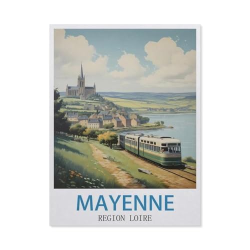 Vintage-Reiseposter Mayenne-Region Loire，Puzzle 1000 Teile Holz Puzzle Geeignet Für Erwachsene Kinder Familien Stressabbau Puzzlespiele（75x50cm）-BT91 von YYHMKBYY