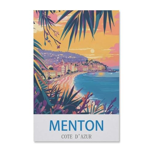 Vintages Reiseplakat Menton Cote D'Azur，Puzzles, 1000-teiliges Puzzle Für Erwachsene Und Kinder Ab 10 Jahren（38x26cm）-E24 von YYHMKBYY
