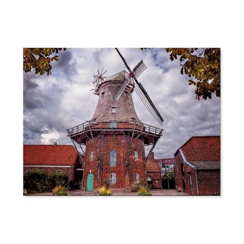 Windmühle in Jever, Friesland，Für Erwachsene Familie Stress Relief Puzzle Spielzeug - Familie Spaß Herausforderung Spielzeug - 1000 Teile Puzzle（75x50cm）-BA2 von YYHMKBYY