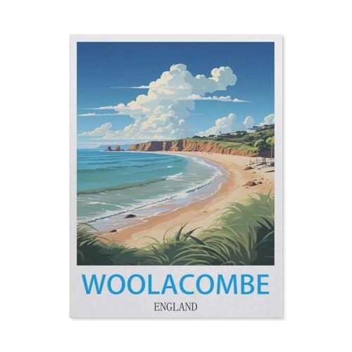 Woolacombe, England Vintage-Reiseposter，Klassisches Puzzle 3D Puzzle DIY Kit Papier Spielzeug Einzigartiges Geschenk（38x26cm）-CH57 von YYHMKBYY