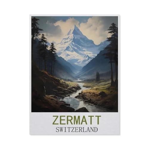 Zermatt Schweiz Vintage-Reiseplakate，1000 Stück Erwachsene Holz Landschaft Puzzles Für Kinder Lernspielzeug Geschenke（75x50cm）-CP26 von YYHMKBYY