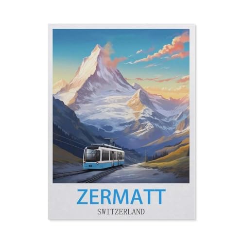 Zermatt Schweiz Vintage Reiseplakate，Puzzle 1000 Teile Holz Puzzle Geeignet Für Erwachsene Kinder Familien Stressabbau Puzzlespiele（75x50cm）-CD46 von YYHMKBYY
