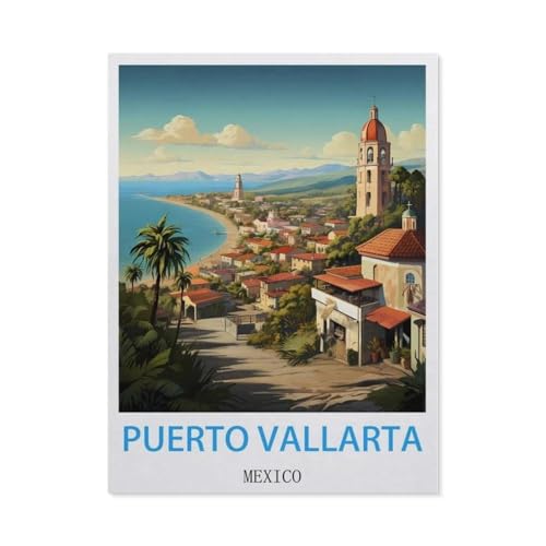 klassisches Puzzle 1000 Stück，Puerto Vallarta Mexiko Vintage Reiseplakat，Einzigartige Heimdekorationen Und Geschenke（75x50cm）-CD77 von YYHMKBYY