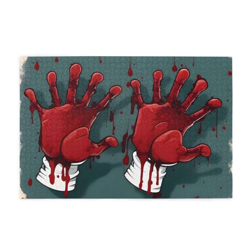 Jigsaw Puzzles1000 Teile Yyhwhjde Horror Blut Handabdrücke Pädagogische Intellektuelle Holzpuzzles Lustige Puzzles Stressabbau Spiel von YYHWHJDE