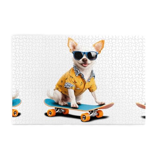 Jigsaw Puzzles1000 Teile Yyhwhjde Skateboard Cooles Hundebild Pädagogische Intellektuelle Holzpuzzles Lustige Puzzles Stressabbau Puzzles von YYHWHJDE