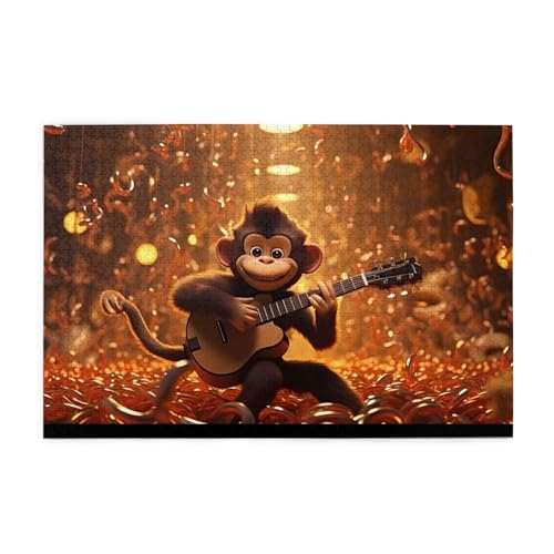 Puzzles1000 Teile YYHWHJDE Affe Musik Drucke Pädagogische Intellektuelle Holzpuzzles Lustige Puzzles Stressabbau-Spiel von YYHWHJDE
