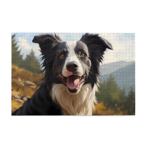 Puzzles1000 Teile YYHWHJDE Border Collie Drucke Pädagogische Intellektuelle Holzpuzzles, lustige Puzzles, Stressabbau-Spiel von YYHWHJDE
