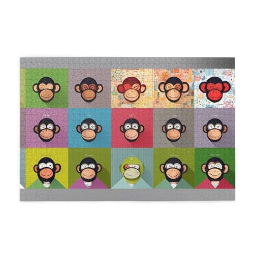 Puzzles1000 Teile YYHWHJDE Niedliche Affe Drucke Pädagogische Intellektuelle Holzpuzzles Lustige Puzzles Stressabbau Spiel von YYHWHJDE