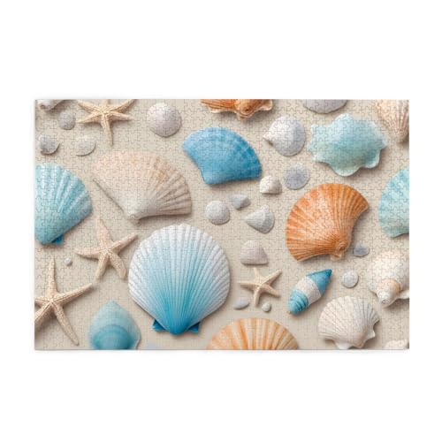Puzzles1000 Teile YYHWHJDE Strand Thema Muscheln Drucke Pädagogische Intellektuelle Holzpuzzles Lustige Puzzles Stressabbau-Spiel von YYHWHJDE