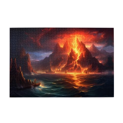Puzzles1000 Teile YYHWHJDE Vulkanausbruch Drucke Pädagogische Intellektuelle Holzpuzzles Lustige Puzzles Stressabbau-Spiel von YYHWHJDE