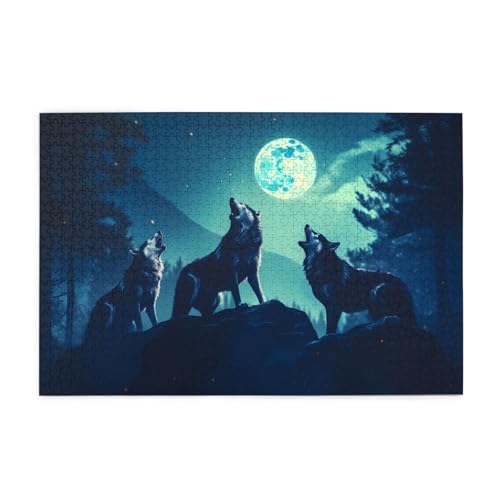 Puzzles1000 Teile YYHWHJDE Wolf, der bei Vollmond heult, druckt pädagogische intellektuelle Holzpuzzles, lustige Puzzles, Stressabbau-Spiel von YYHWHJDE