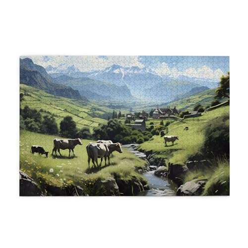 Puzzles1000 Teile Yyhwhjde Alpenbauernhof Kühe Drucke Pädagogische Intellektuelle Holzpuzzles Lustige Puzzles Stressabbau-Spiel von YYHWHJDE