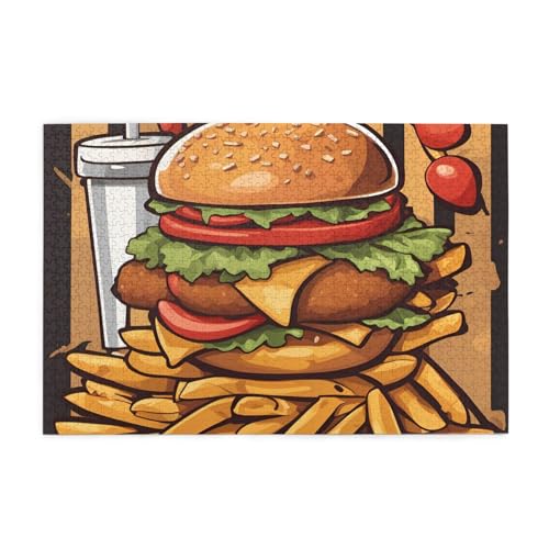 Puzzles1000 Teile Yyhwhjde Cartoon übergroße Burger Drucke pädagogische intellektuelle Holzpuzzles lustige Puzzles Stressabbau-Spiel von YYHWHJDE