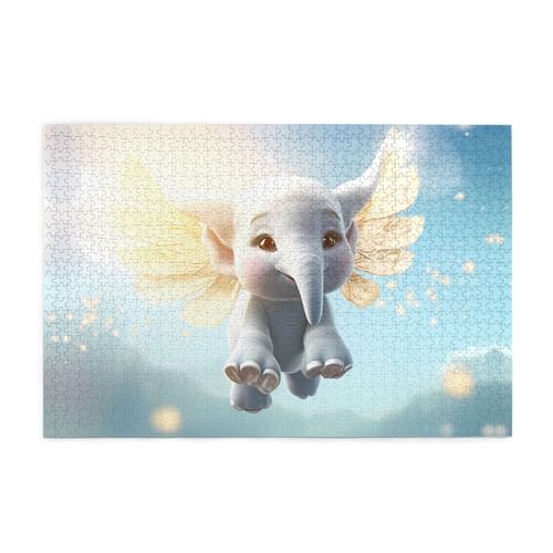 Puzzles1000 Teile Yyhwhjde Geflügelter Elefant Drucke Pädagogische Intellektuelle Holzpuzzles Lustige Puzzles Stressabbau-Spiel von YYHWHJDE