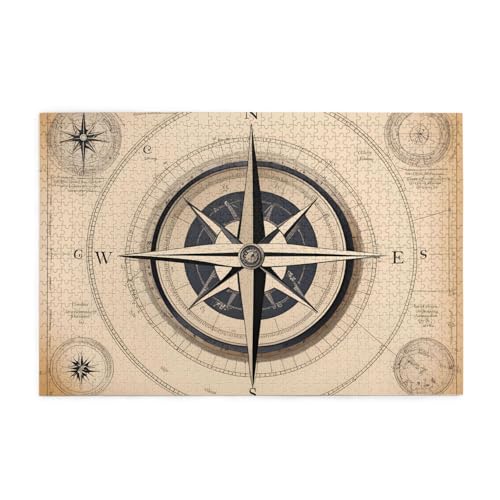 Puzzles1000 Teile Yyhwhjde Kompass Meer Muster Qualität Holzpuzzle für Erwachsene und Kinder, lustige Puzzles, Stressabbau Puzzles von YYHWHJDE