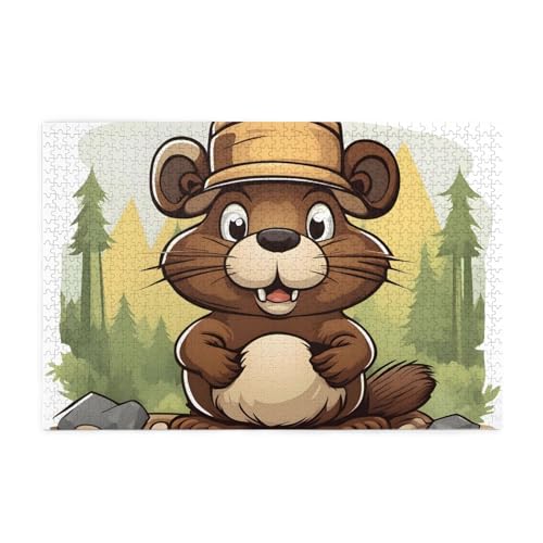 Puzzles1000 Teile Yyhwhjde Naughty Beaver Prints Pädagogische Intellektuelle Holzpuzzles, lustige Puzzles, Stressabbau-Spiel von YYHWHJDE