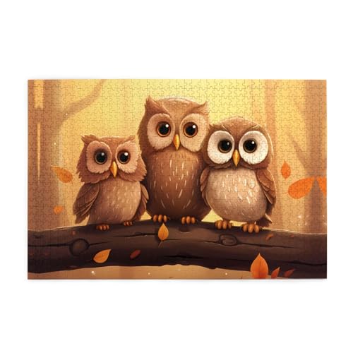 Puzzles1000 Teile Yyhwhjde Niedliche braune Cartoon-Eulen Drucke Qualität Holzpuzzle für Erwachsene und Kinder, lustige Puzzles, Stressabbau-Puzzles von YYHWHJDE