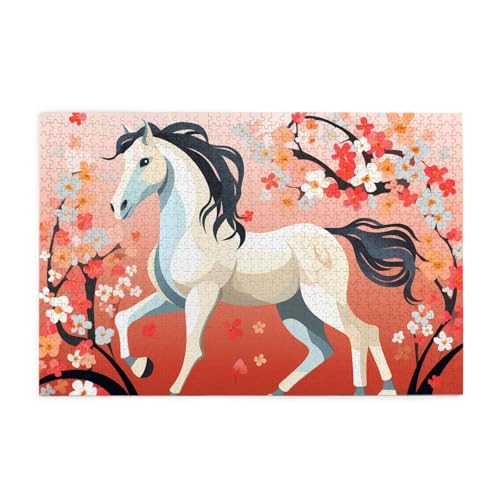 Puzzles1000 Teile Yyhwhjde Pferd vor Blühende Bäume Drucke Pädagogische Intellektuelle Holzpuzzles, lustige Puzzles, Stressabbau-Spiel von YYHWHJDE