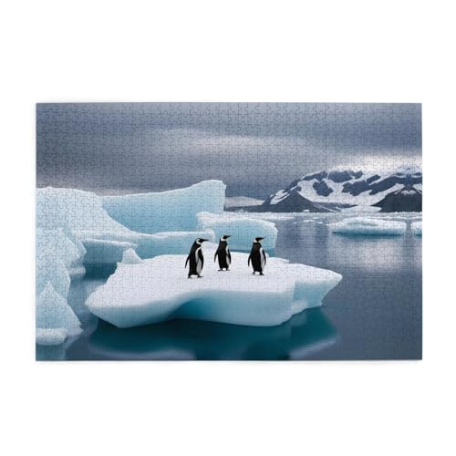 Puzzles1000 Teile Yyhwhjde Pinguine auf dem Eisberg druckt hochwertiges Holzpuzzle für Erwachsene und Kinder, lustige Puzzles, stressabbauende Puzzles von YYHWHJDE