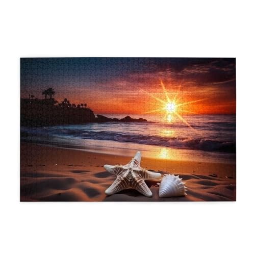 Puzzles1000 Teile Yyhwhjde Sonnenuntergang Strand Seestern Drucke Pädagogische Intellektuelle Holzpuzzles Lustige Puzzles Stressabbau Spiel von YYHWHJDE