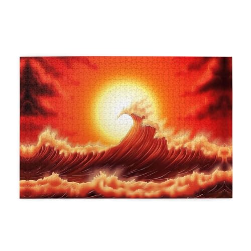 Puzzles1000 Teile Yyhwhjde Sunny Waves Prints Pädagogische Intellektuelle Holzpuzzles, lustige Puzzles, Stressabbau-Spiel von YYHWHJDE