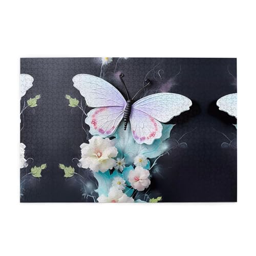 Puzzles1000 Teile Yyhwhjde Weiß Schmetterling Drucke Qualität Holzpuzzle für Erwachsene und Kinder, lustige Puzzles, Stressabbau Puzzles von YYHWHJDE