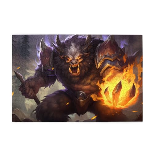 Puzzles1000 Teile Yyhwhjde Werwolf mit Flammendrucken Pädagogische Intellektuelle Holzpuzzles, lustige Puzzles, Stressabbau-Spiel von YYHWHJDE