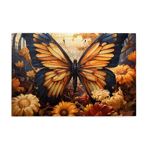 Puzzles1000 Teile Yyhwhjde orange gelb Schmetterling Feld Blumen Drucke Pädagogische Intellektuelle Holzpuzzles Lustige Puzzles Stressabbau-Spiel von YYHWHJDE