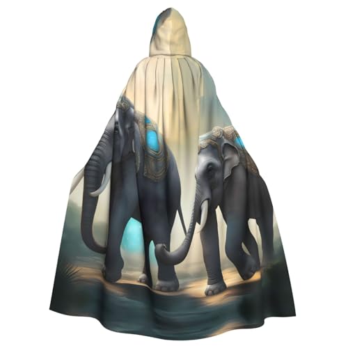 YYHWHJDE Asiatischer Elefanten-Druck, Halloween-Umhang mit Kapuze, für Erwachsene und Partys von YYHWHJDE