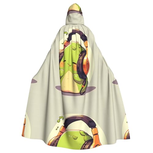 YYHWHJDE Avocado mit Kopfhörern, Bild, Halloween, Erwachsenen-Kapuzenumhang, ohne Reißverschluss, bequem für Kostümpartys von YYHWHJDE