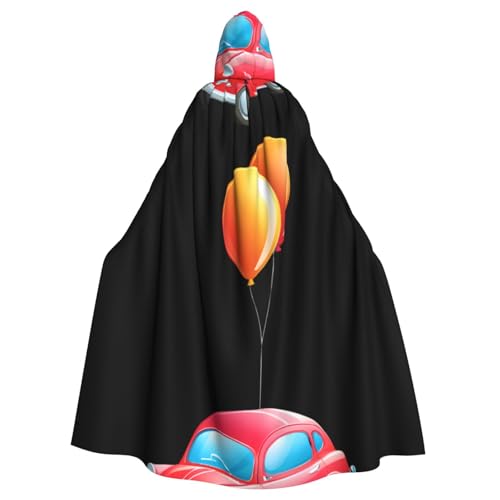 YYHWHJDE Ballon-Auto-Muster Halloween Erwachsene Kapuzenumhang Umhang für Rollenspiele, Bühnenkostüme, Partys, pflegeleicht von YYHWHJDE