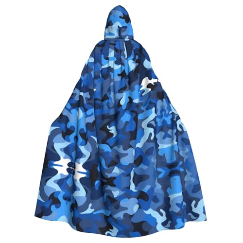 YYHWHJDE Blauer Camouflage-Muster für Halloween, Erwachsene, Kapuzenumhang für Partys und Kostüme von YYHWHJDE