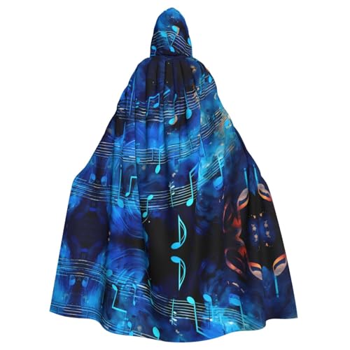 YYHWHJDE Blauer Kapuzenumhang mit Musiknoten für Erwachsene, geeignet für Halloween, Cosplay-Kostüme, Weihnachten von YYHWHJDE