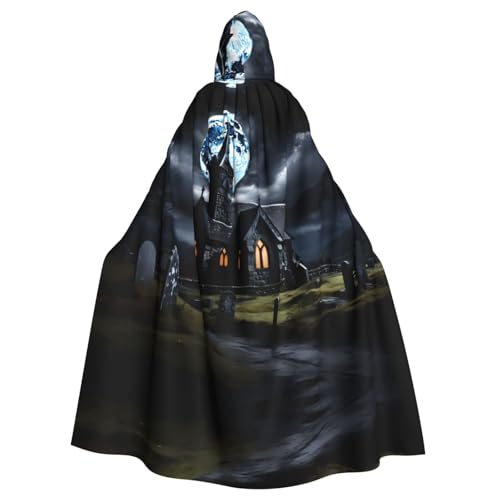 YYHWHJDE Cottage in the Cemetery Picture Halloween Adult Hooded Cloak for Role-Playing, Costumes, and Theme Parties von YYHWHJDE
