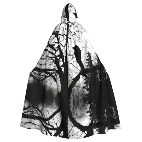 YYHWHJDE Crow On Branch Pattern Halloween Adult Hooded Cloak for Party Costume Cosplay Stage Maskerade Theme Dance Comic Con von YYHWHJDE