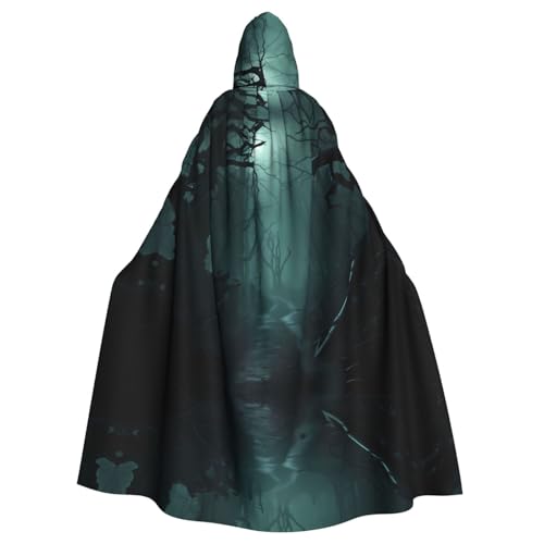YYHWHJDE Dark Forest Picture Halloween Erwachsene Kapuzenumhang für Rollenspiele, Kostüme und Themenpartys von YYHWHJDE